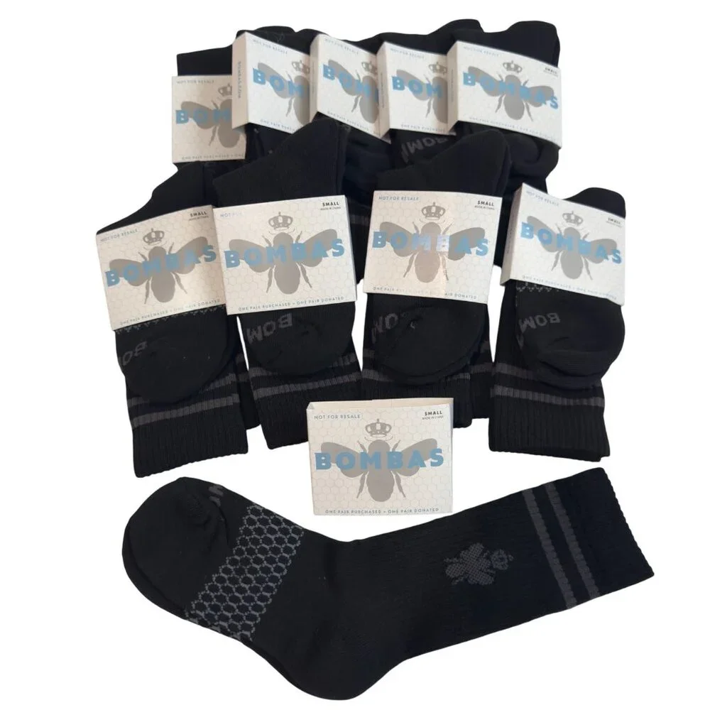 Bombas Crew‎ socks size small black honeycomb arch support stay up antimicrobial